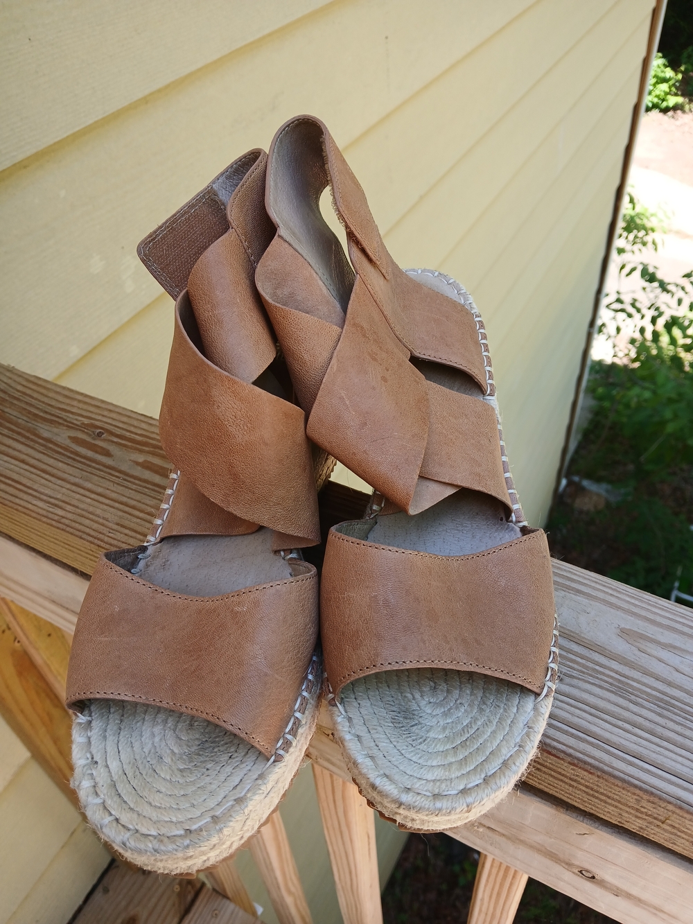 Eileen Fisher Brown Crisscross Espadrille Wedge Sandals